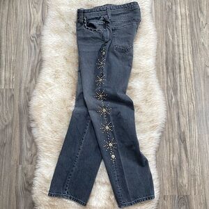 Free People We The Free Studded Cooper Mid Rise Black Gray Wash Jeans